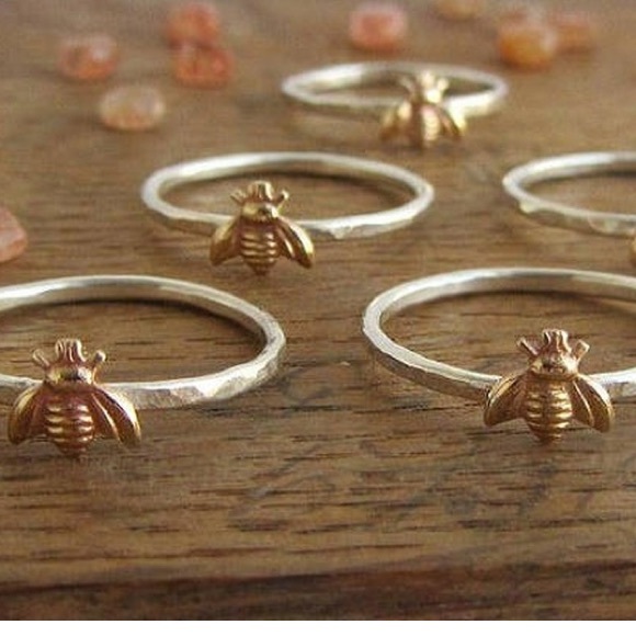 🐝 Queen Bee hammered stamped .925 rings - Picture 4 of 8